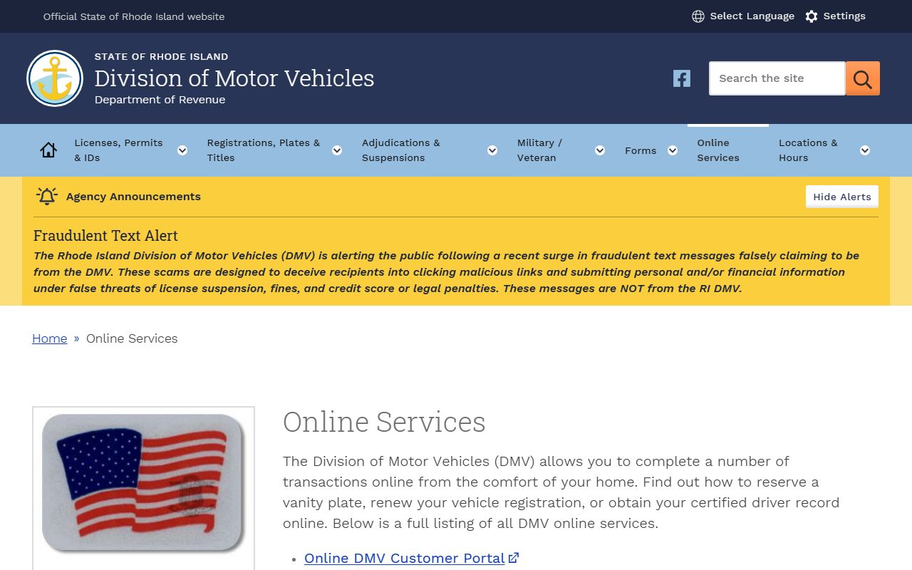 Rhode Island DMV online services for Providence County driver records