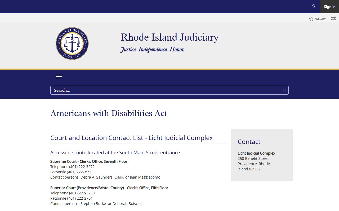 Licht Judicial Complex contact and access page for Providence County court records