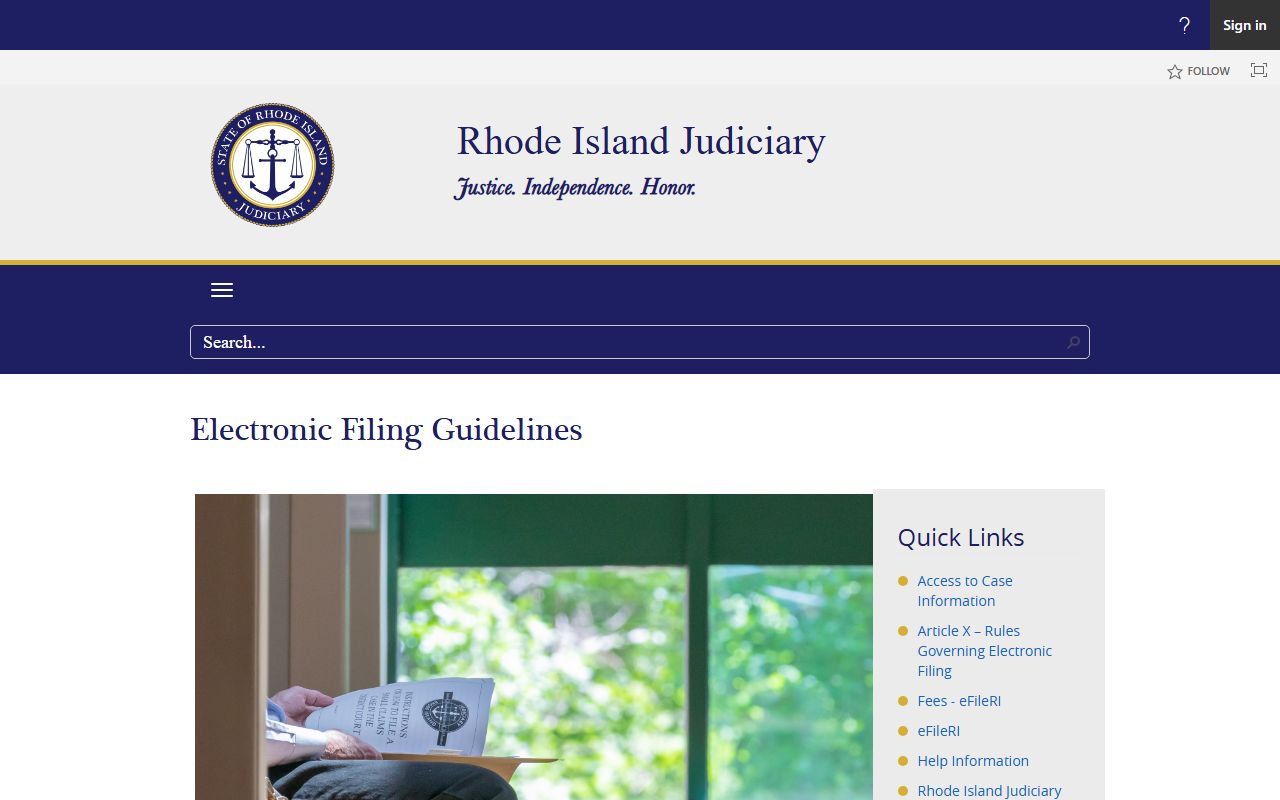 Rhode Island electronic filing guidelines page for Providence County court records