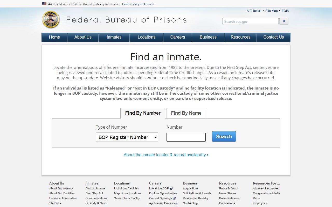 Federal Bureau of Prisons locator for released Providence County federal inmates