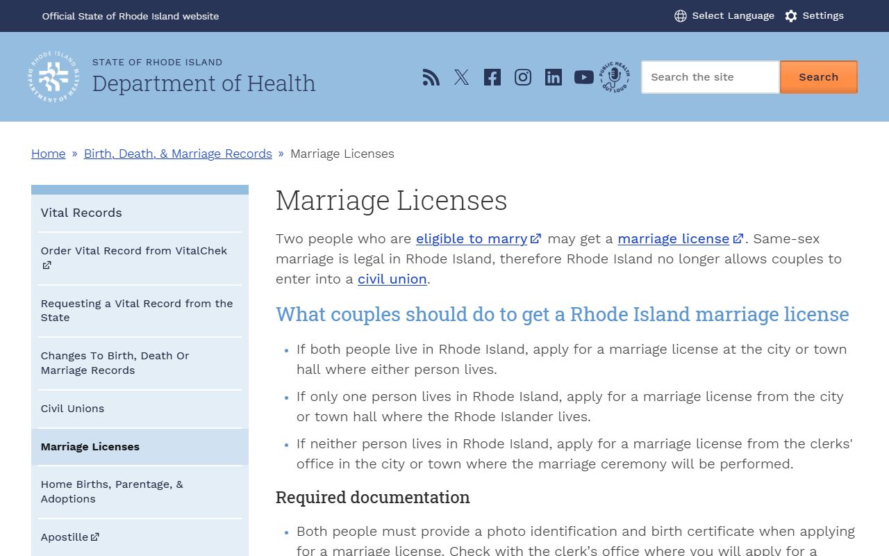Rhode Island marriage license requirements for Providence County