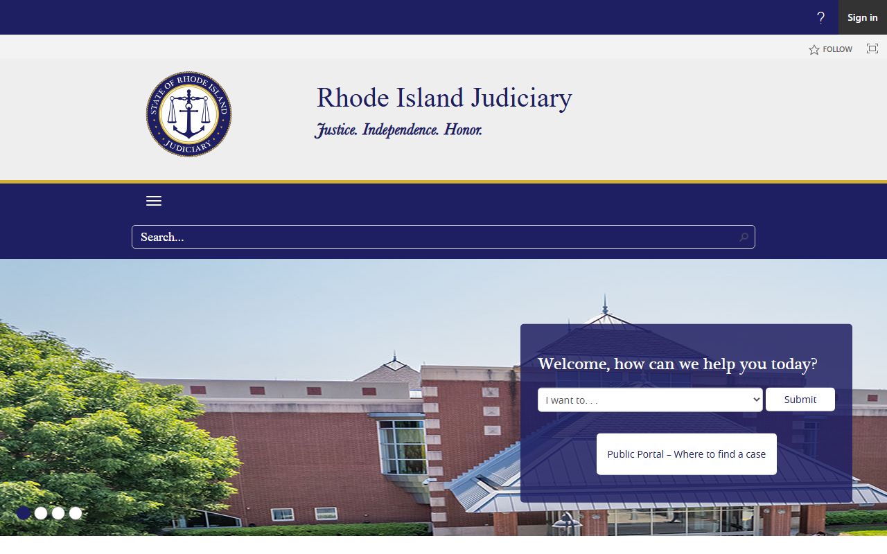 Rhode Island Judiciary homepage used to search Providence County court records