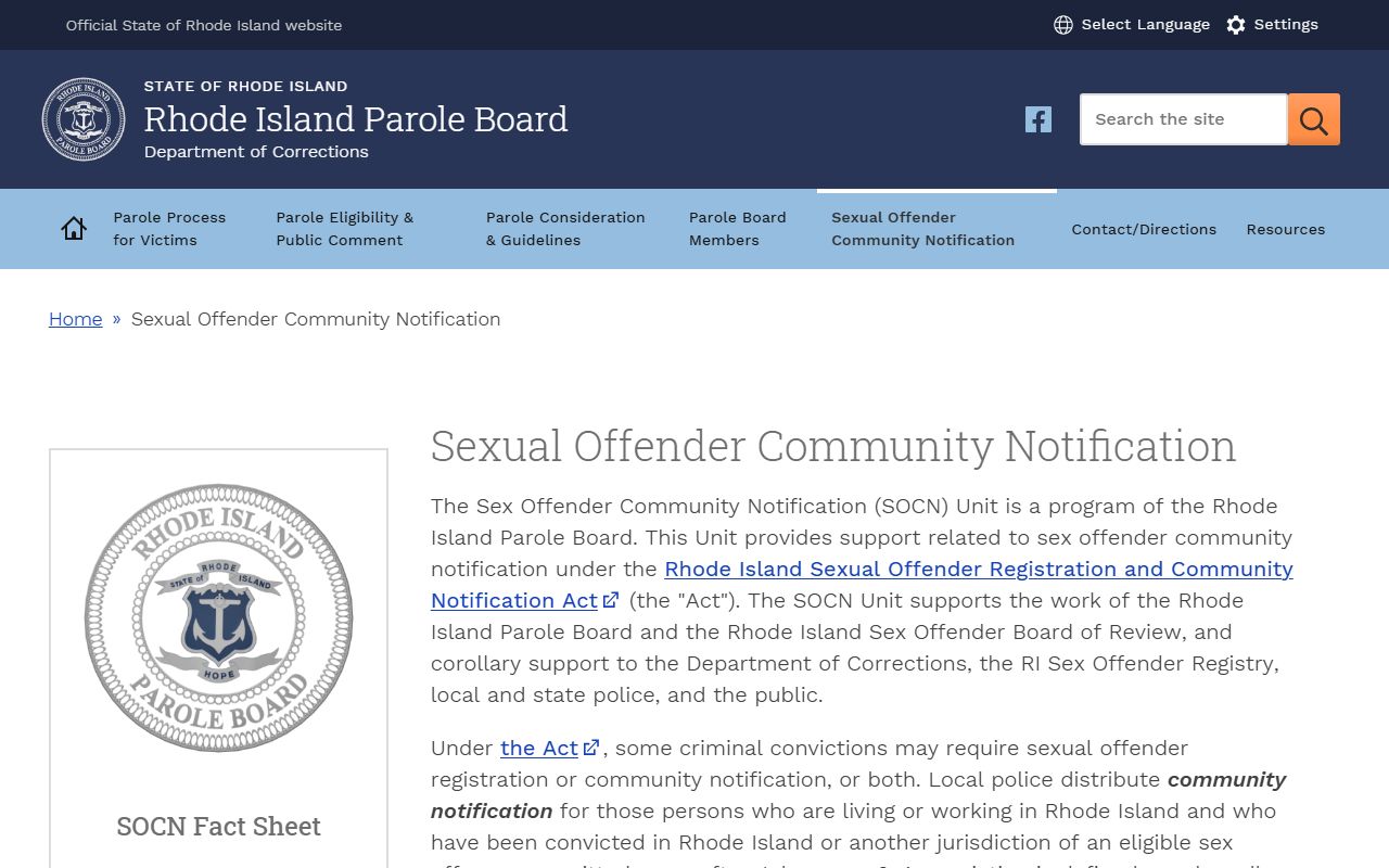 Rhode Island sex offender community notification page for Providence County