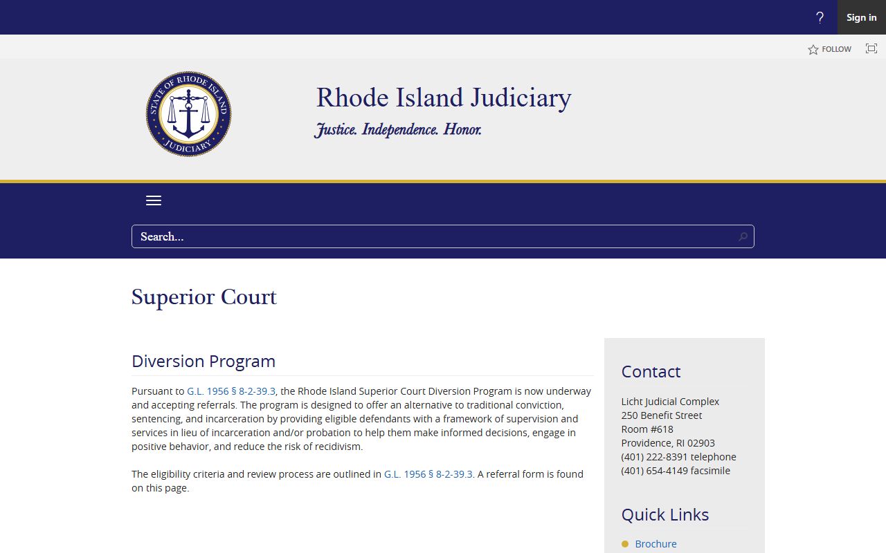 Superior Court Diversion Program page for Providence County