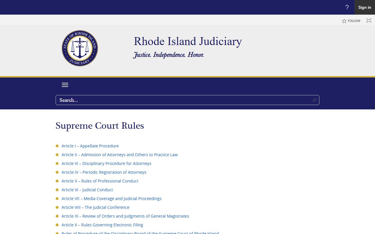 Rhode Island Supreme Court rules page for Providence County appeals